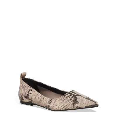 Sapatilha Couro Bico Fino Estampa Animal Print Cobra