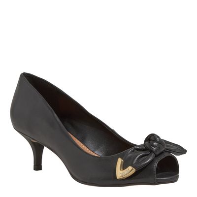 Peep Toe Couro Pelica Soft Preto