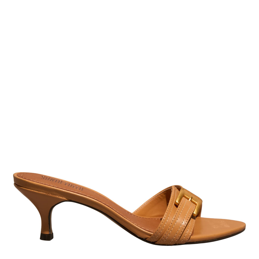 Mule Fivela Couro Nobre Soft Marrom Doce de Leite Salto Baixo Fino