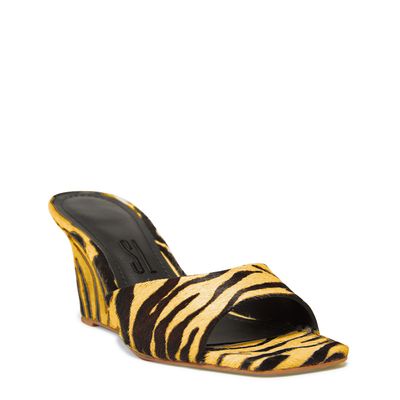 Mule Couro Pelo Estampa Zebra Natural