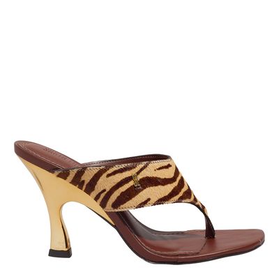Mule Couro Pelo Estampa Zebra Natural /