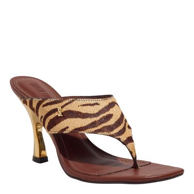 Mule Couro Pelo Estampa Zebra Natural /