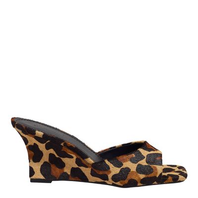 Mule Couro Pelo Estampa Onca Natural