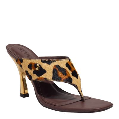 Mule Couro Pelo Estampa Onca Natural