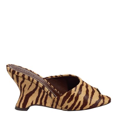 Mule Couro Pelo Estampa Zebra Natural