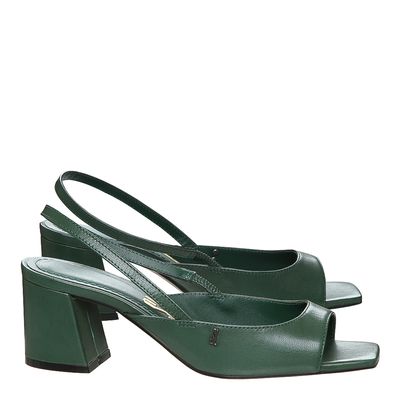 Peep Toe Tira Bico Quadrado Verde