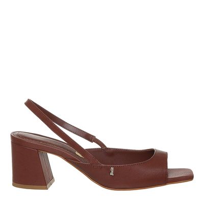 Peep Toe Tira Bico Quadrado Marrom