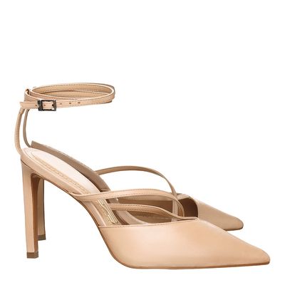 Scarpin Couro Pelica Soft Tira Recorte Bege