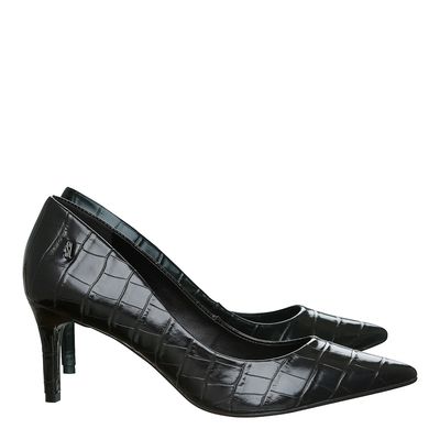Scarpin Croco Salto Médio Preto