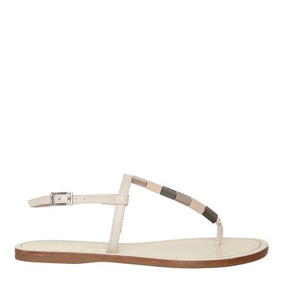 Rasteira Couro Pelica Soft Off White e Bege
