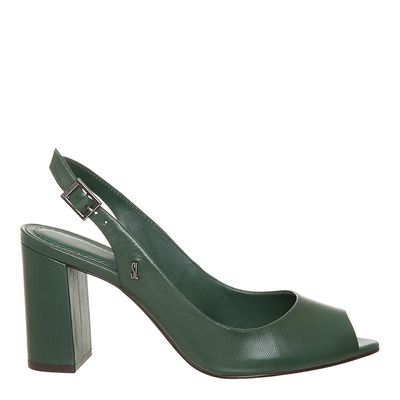 Peep Toe Couro Fivela Verde Musgo