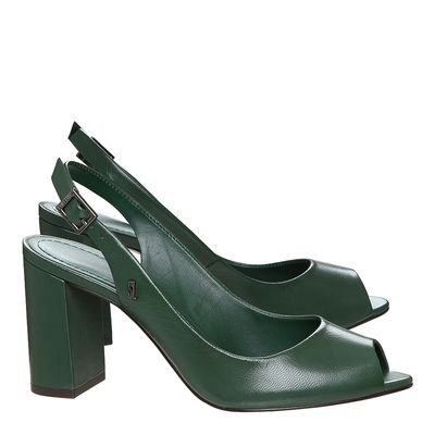 Peep Toe Couro Fivela Verde Musgo
