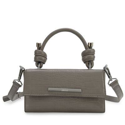 Bolsa Mini Couro Croco Envernizado Cinza