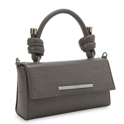 Bolsa Mini Couro Croco Envernizado Cinza