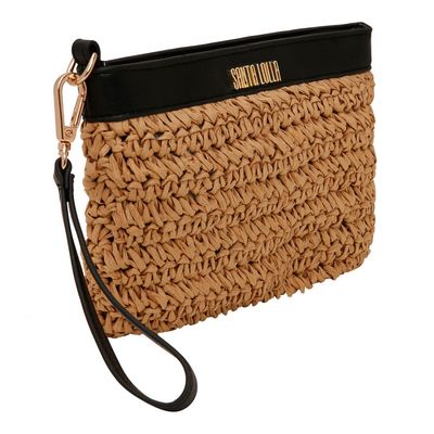 Clutch Tramado Preto e Bege