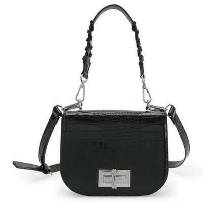 Bolsa Pequena Couro Croco Metal Preta