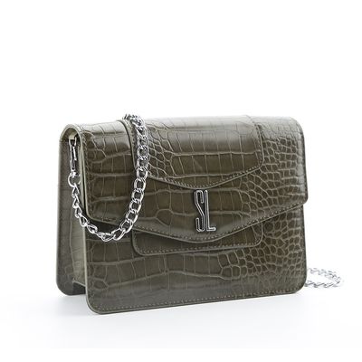Bolsa Pequena Couro Croco Corrente Verde