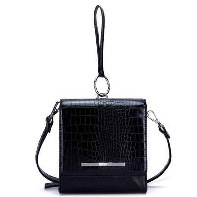 Bolsa Mini Quadrada Couro Croco Preta