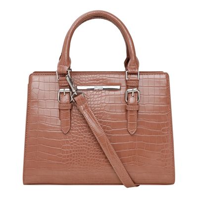 Bolsa Couro Croco Estruturada Bege