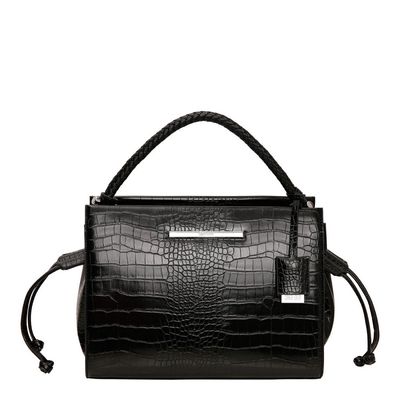 Bolsa Couro Croco Trançada Preta