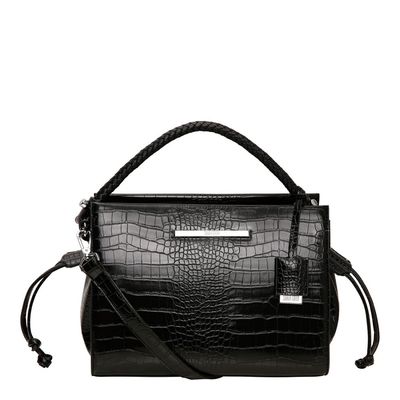Bolsa Couro Croco Trançada Preta