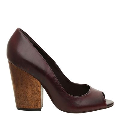 Peep Toe Couro Salto Madeira Vinho