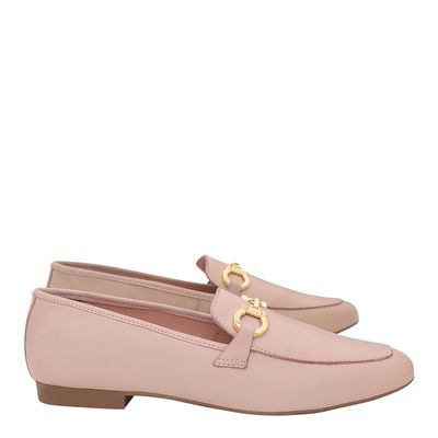 Mocassim Couro Fivela Rosa