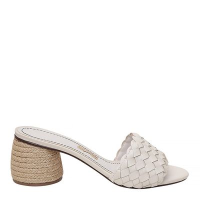 Mule Couro Tressê Corda Off White