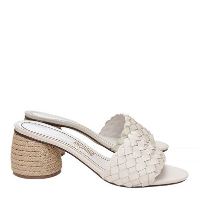 Mule Couro Tressê Corda Off White