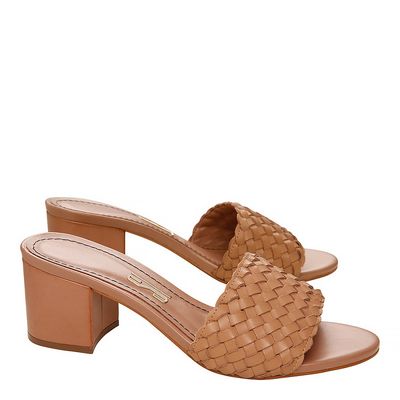 Mule Couro Tressê Bege