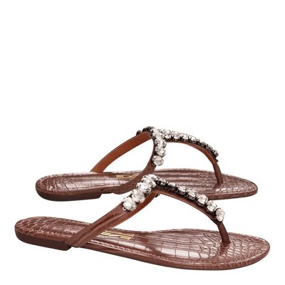 Rasteira Croco Pedraria Marrom