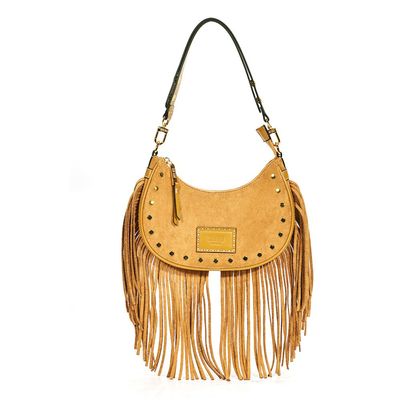 Bolsa Franja Camurça Alça De Ombro Amarelo Mostarda