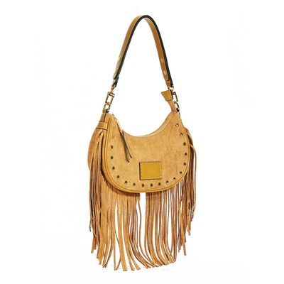 Bolsa Franja Camurça Alça De Ombro Amarelo Mostarda