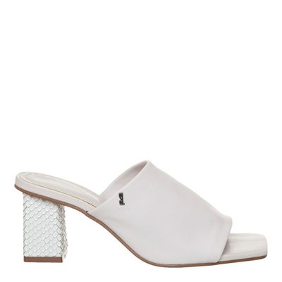 Mule Couro Soft Salto Bloco Branco
