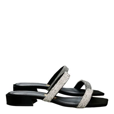 Rasteira Suede Strass Preta