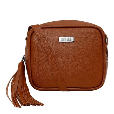 Bolsa Couro Pequena Franja Marrom