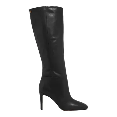 Bota Cano Longo Couro Salto Fino Preta