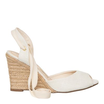Peep Toe Anabela Tecido Off White