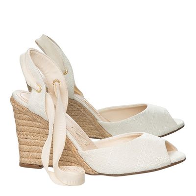 Peep Toe Anabela Tecido Off White