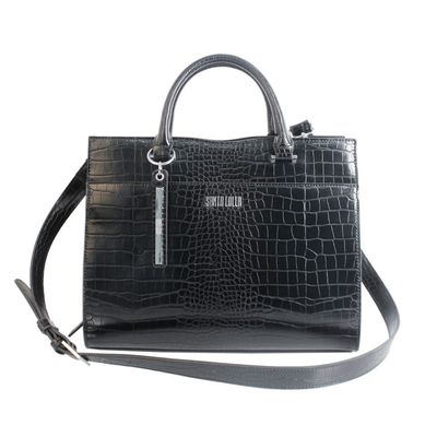 Bolsa Couro Croco Tag Preta