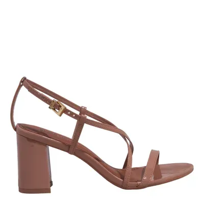 Sandália Verniz Marrom Claro Salto Alto Grosso