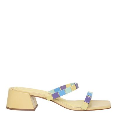Mule Salto Bloco Tira Amarelo