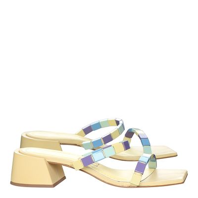 Mule Salto Bloco Tira Amarelo