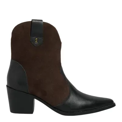 Bota Western Couro Camurça Salto Grosso Marrom