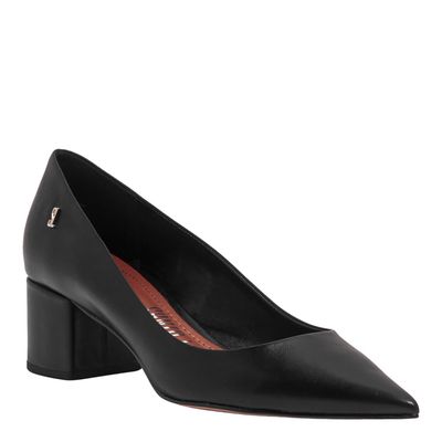 Scarpin Couro Confort Salto Baixo Bloco Preto