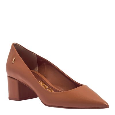 Scarpin Couro Confort Salto Baixo Bloco Caramelo