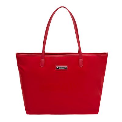 Bolsa Shopper Universitária de Nylon Vermelho com Logo Vermelho
