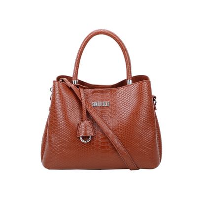 Bolsa Couro Croco Média Marrom