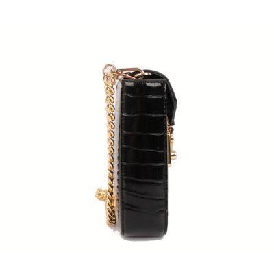 Bolsa Phone Bag Couro Croco Preta