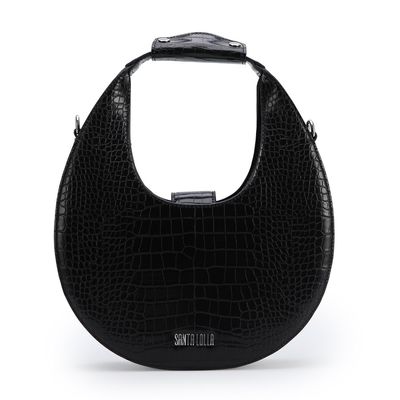 Bolsa Couro Croco Meia Lua Preta